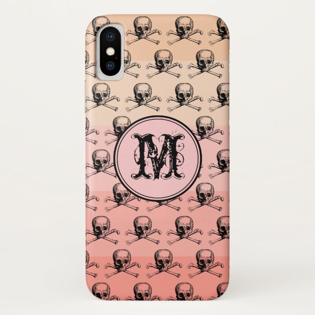 Pink Peach Skull Hallogramm Personalisiert Case-Mate iPhone Hülle (Rückseite)
