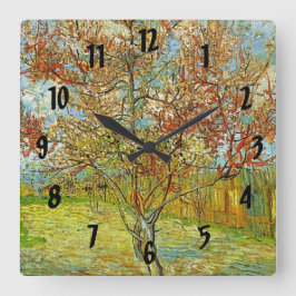 Pink Peach Tree in Blossom Reminiscence of Mauve Quadratische Wanduhr