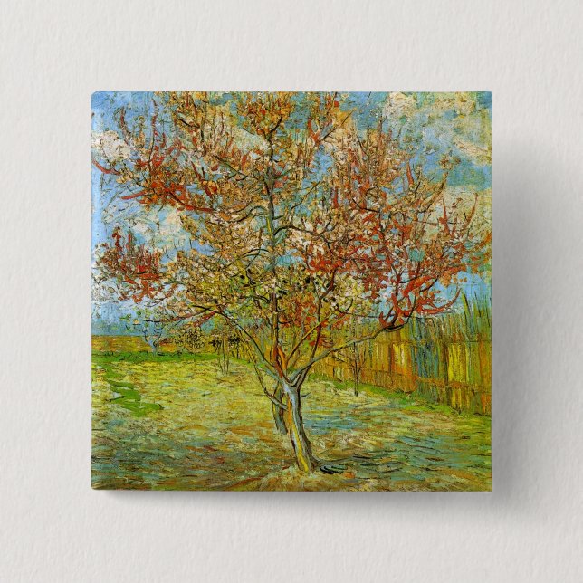 Pink Peach Tree in Blossom von Vincent van Gogh Button (Vorderseite)