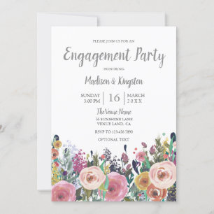 Pink Peach Tropical Floral Engagement Party einlad Einladung