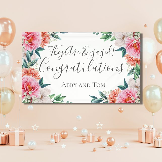 Pink Peach White Floral Peel Verlobung Banner (Von Creator hochgeladen)