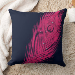 Pink Peacock Feather Navy Fast Black Kissen