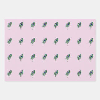 Pink Peacock Feather Wrapping Paper Geschenkpapier Set