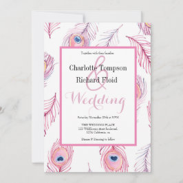 Pink Peacock Feathers Wedding Einladung
