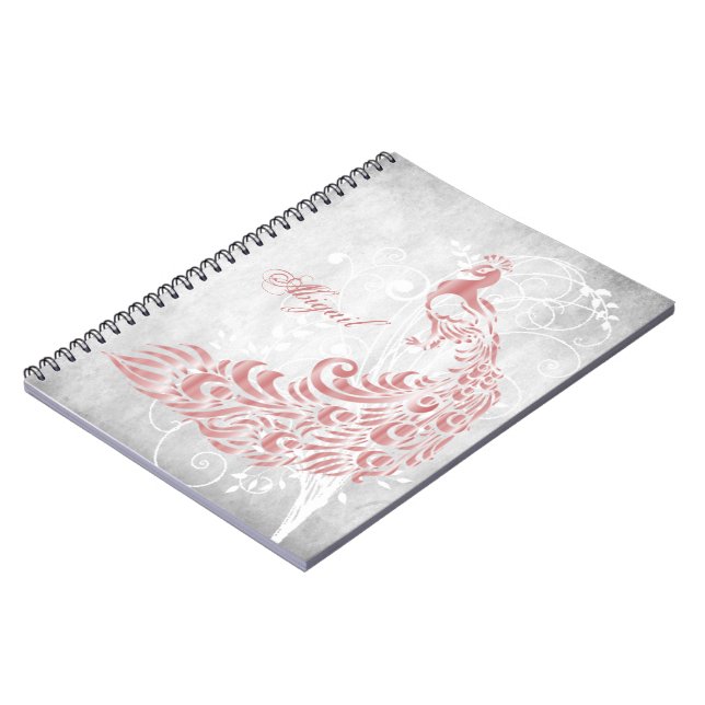 Pink Peacock Personalisiertes SpiralNotebook Notizblock (Linke Seite)