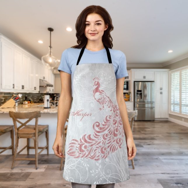 Pink Peacock Schürze personalisieren (Pink Peacock Personalized Apron)