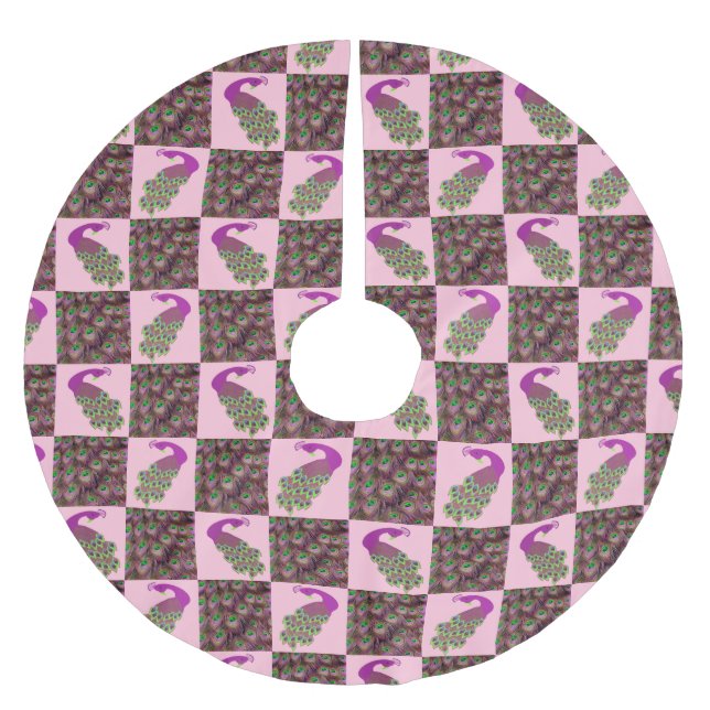 Pink Peacock Weihnachtsbaumrock Polyester Weihnachtsbaumdecke (Vorderseite)