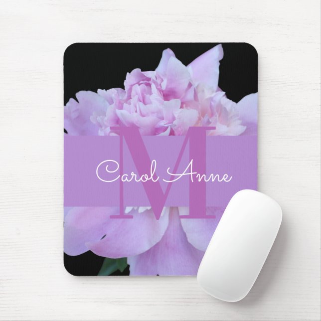 Pink Peak Lila Monogram Floral Black Mousepad (Mit Mouse)