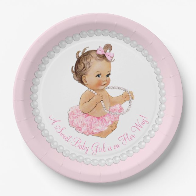 Pink Pearl Ballerina Tutu Babydusche Pappteller (Vorderseite)