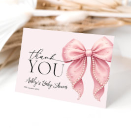 Pink Pearl Bow Baby Shower Thank You Card Dankeskarte