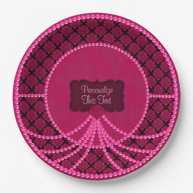 Pink Pearl Damask Party Teller (Vorderseite)