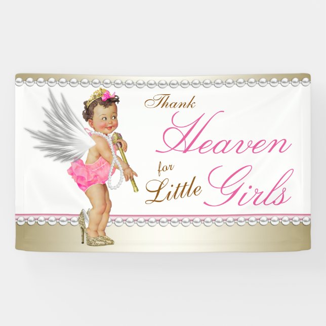Pink Pearl High Heel Princess Angel Baby Dusche Banner (Horizontal)