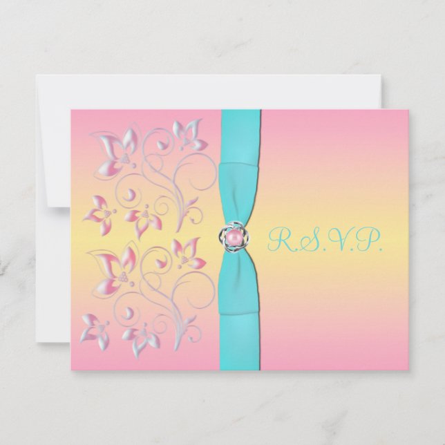 Pink Pearl & Hübsche Pastelle Sweet 16 RSVP Card (Vorderseite)