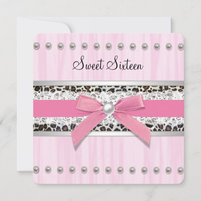 Pink Pearl Leopard Sweet 16 Party Einladung (Vorderseite)