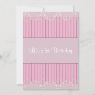 Pink Pearl Pinstripe Girls 1. Geburtstag Party Einladung