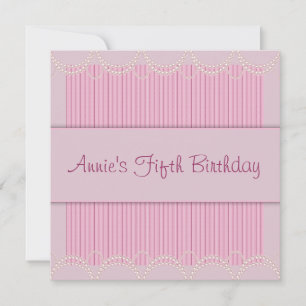 Pink Pearl Pinstripe Girls 5. Geburtstag Einladung