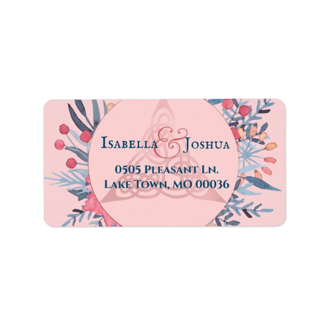 Pink Pearl Watercolor Floral Triquetra Adresse Adressaufkleber (Vorne)