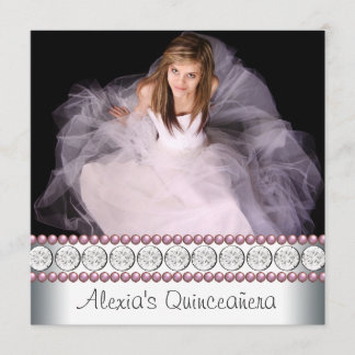 Pink Pearl White Pink Foto Quinceanera Einladung