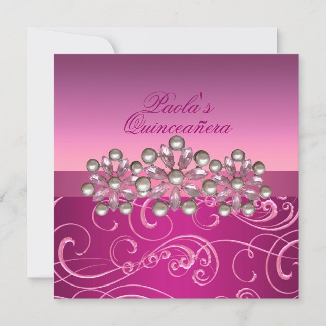 Pink Pearl Wirbel Quinceañera Einladung (Vorderseite)