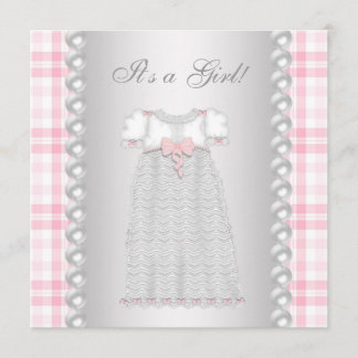 Pink Pearls Kleid Pink Gingham Baby Girl Dusche Einladung