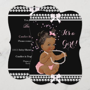 Pink Pearls Niedlich Babydusche Girl Black Ethnic Einladung
