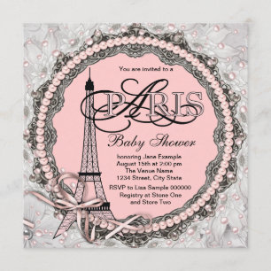 Pink Pearls Pink Paris Babydusche Einladung