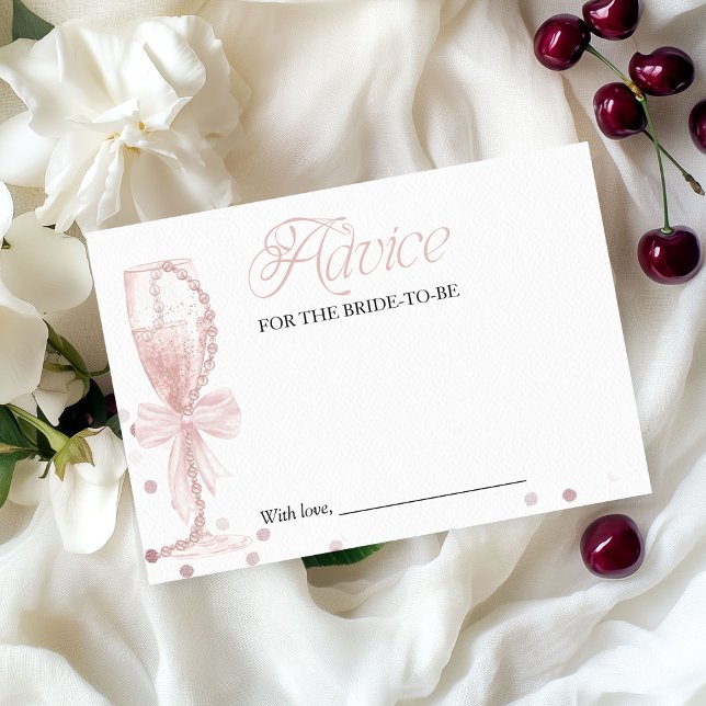 Pink Pearls & Prosecco Brautparty Advice Card Einladung (Von Creator hochgeladen)
