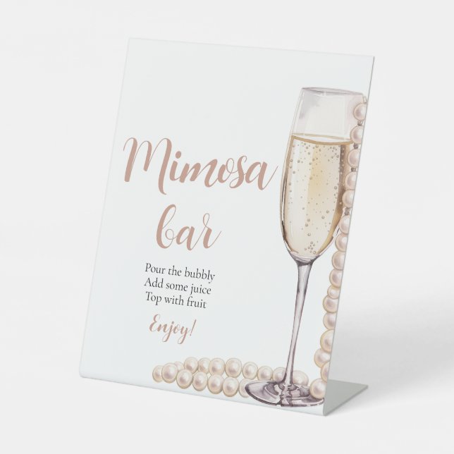 Pink Pearls und Prosecco Champagne Mimosa Bar Sign Sockelschild (Vorderseite)