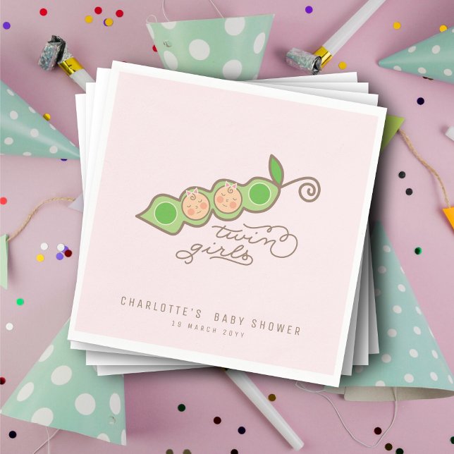 Pink Peas in einem Pod Twin Girls Baby ShowParty Serviette (Pink Peas in a Pod Twin Girls Baby Shower Party Paper Napkins @ fatfatin)