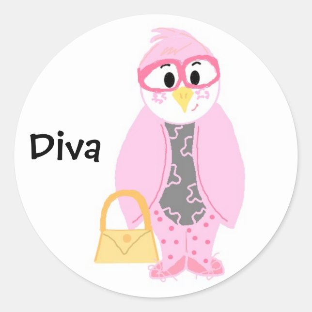 Pink Penguin Diva Runder Aufkleber (Vorderseite)