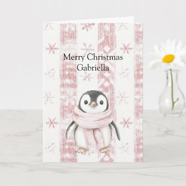 Pink Penguin Snowflakes Weihnachten Karte (Kleine Pflanze)