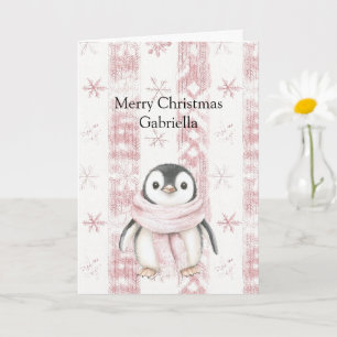 Pink Penguin Snowflakes Weihnachten Karte