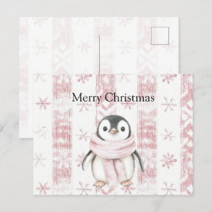 Pink Penguin Snowflakes Weihnachten Postkarte