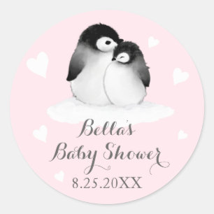 Pink Penguins Babyduschkleber Runder Aufkleber