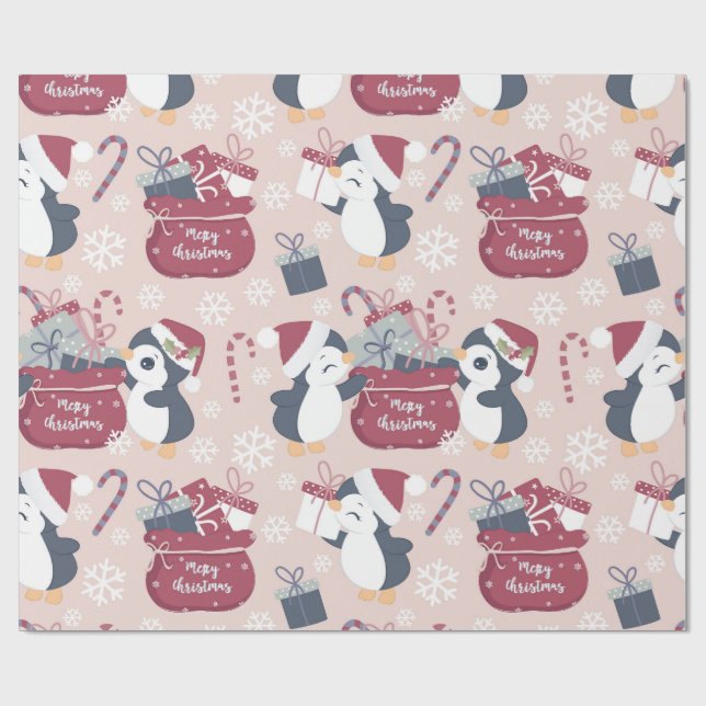 Pink Penguins  Geschenkpapier (Flach)