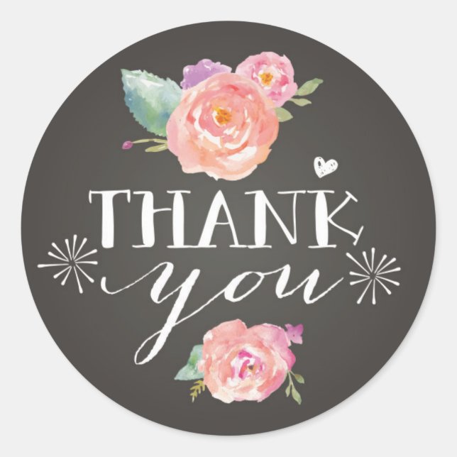 Pink Peongs auf Chalkboard Danke Stickers (Vorderseite)