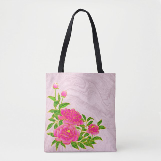 Pink Peongs auf hellrosa Hintergrund Tasche (Vorderseite)