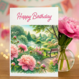Pink Peongs auf Park Happy Birthday Grußkarte Karte