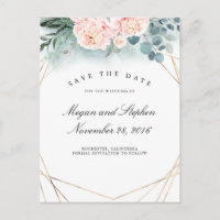 Pink Peongs und Goldrahmen Save the Date modern