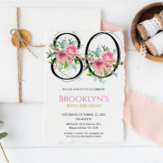 Pink Peonies 80. Geburtstag Einladung