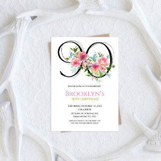 Pink Peonies 90. Geburtstag Einladung