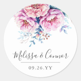 Pink Peonies | Aquarellblume | Benutzerdefinierter Runder Aufkleber