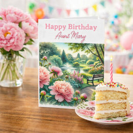 Pink Peonies at Park Happy Birthday Card for Aunt Karte