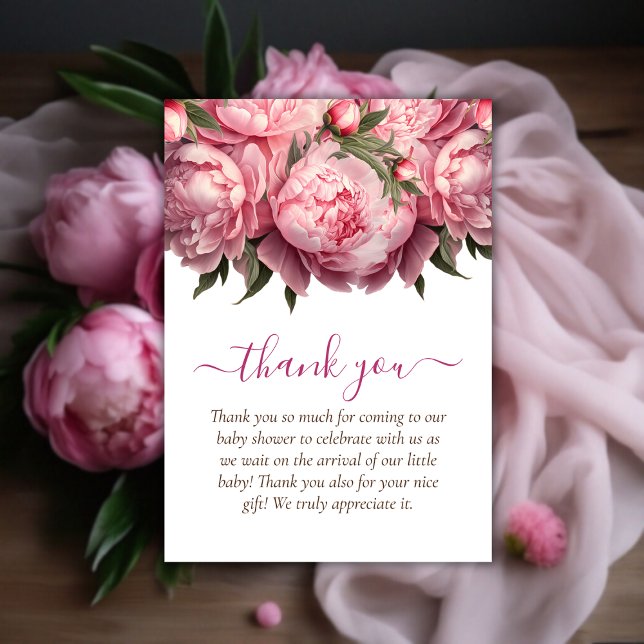 Pink Peonies Baby Dusche Danke (Pink Peonies Watercolor Baby Shower Thank You)