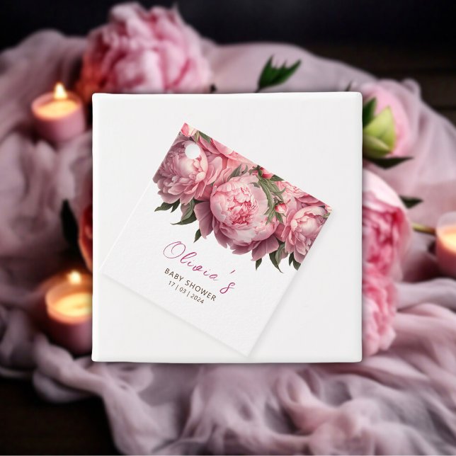 Pink Peonies Baby Dusche Geschenkanhänger (Pink Peonies Watercolor Baby Shower Favor Tags)