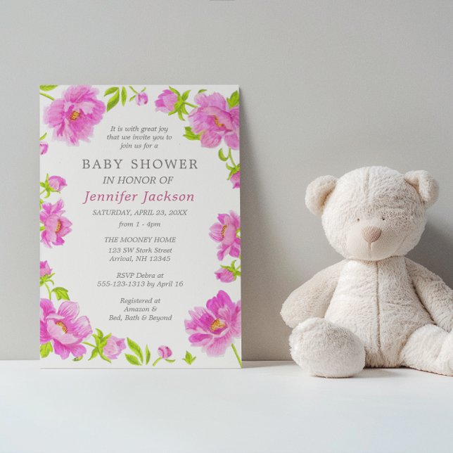 Pink Peonies Baby Dusche Kleine Einladung (Von Creator hochgeladen)