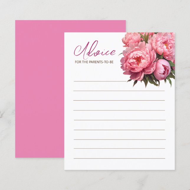 Pink Peonies Baby Shower Game Ratschläge für Elter (Vorne/Hinten)