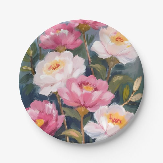 Pink Peonies Blume Bouquet Pappteller (Vorderseite)
