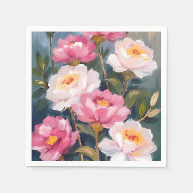 Pink Peonies Blume Bouquet Serviette (Vorderseite)