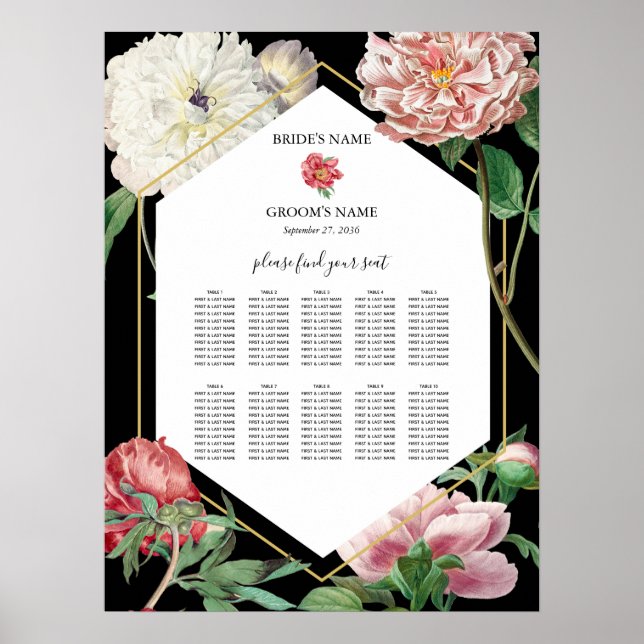 Pink Peonies Blume Hochzeitskizze Poster (Vorne)